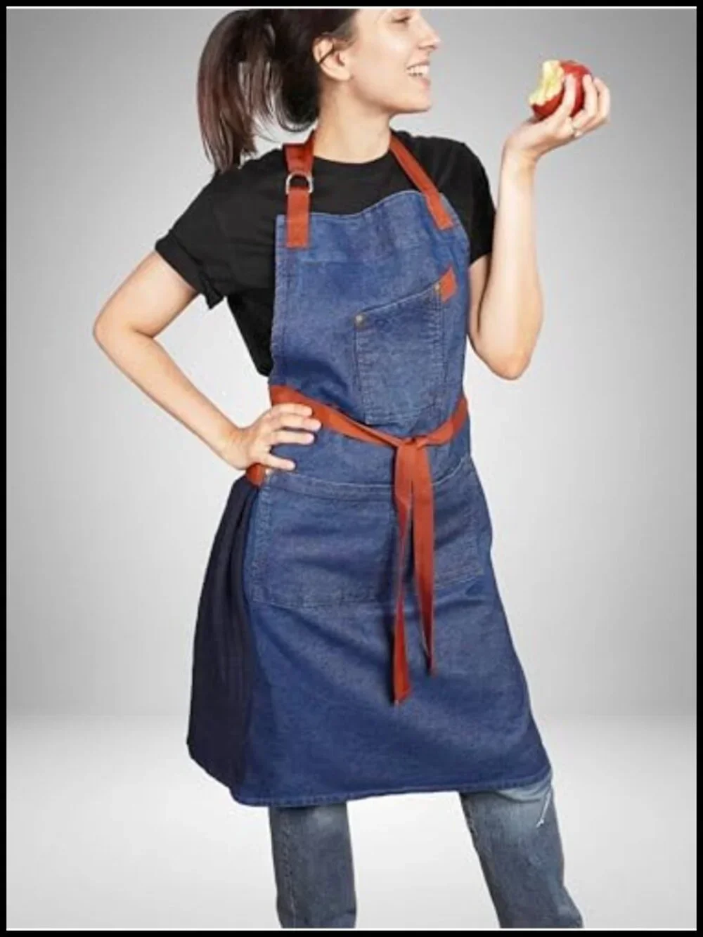 Cotton Denim Bib Apron with 2 Pockets - Adjustable Chef Apron - Machine Washable